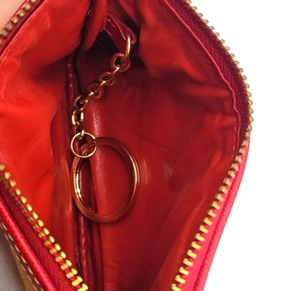 DOONEY & BOURKE Wristlet Tan Canvas DB Logo Red Leather Key Chain inside